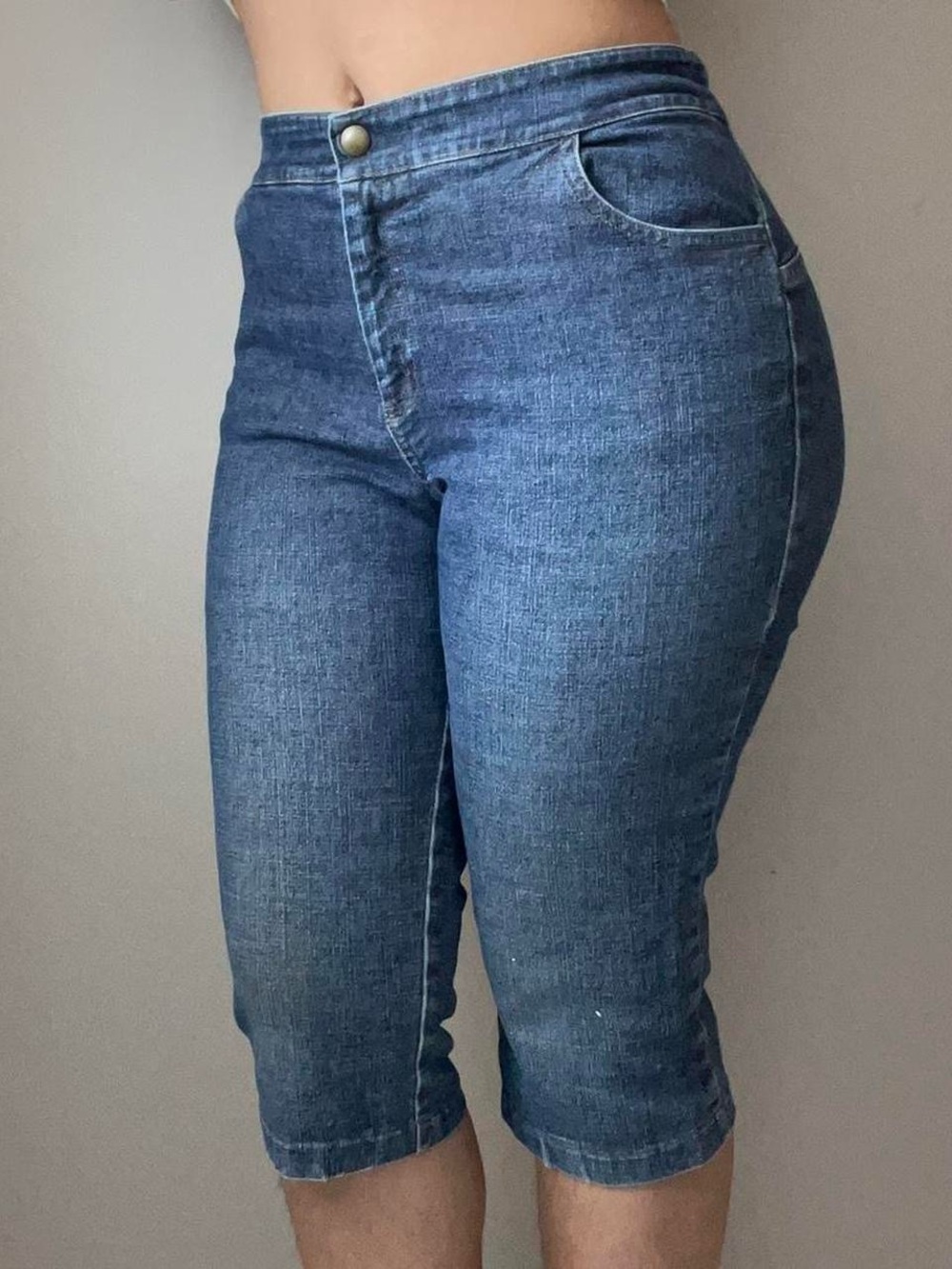 High-Rise Dark Blue Women's Denim Capri Jeans